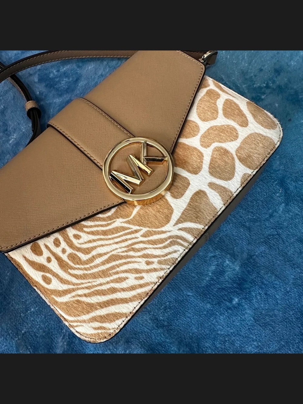 Michael Kors Tan and Animal Print Crossbody Bag
